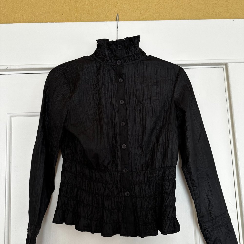 Black High Neck Women's Button-Up